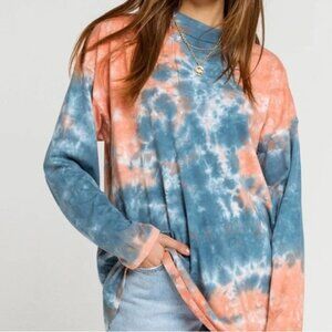 WE THE FREE Tie Dye Long Sleeve Shirt Top Oversized Loose Blue Peach Women's XS